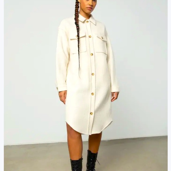 NWT Oak + Fort Wool Shirt Jacket (Shacket) cream beige - Picture 2 of 6